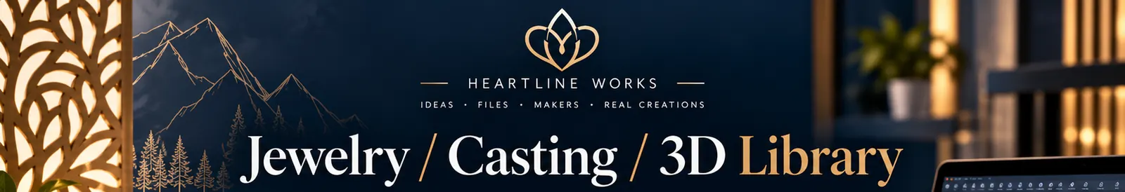 Heartline Works Jewelry / Casting / 3D Library: illustrative imagery of gold jewelry and casting models